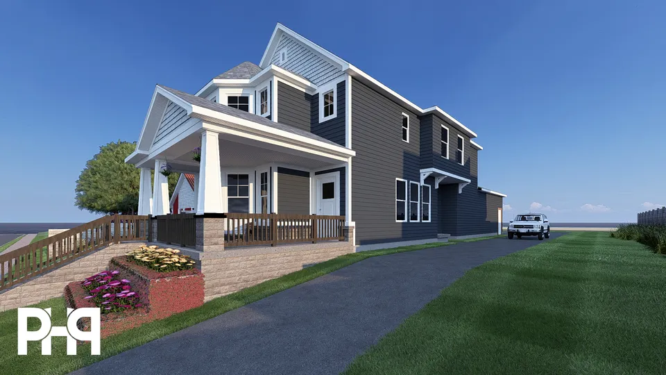 The Morel house plan, exterior view 3